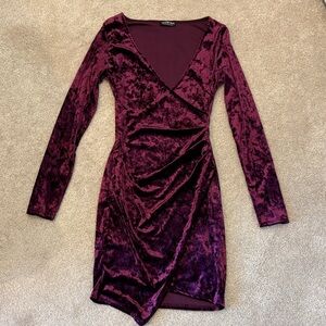 Fashion Nova Velvet Long Sleeve Dress in Deep Purple